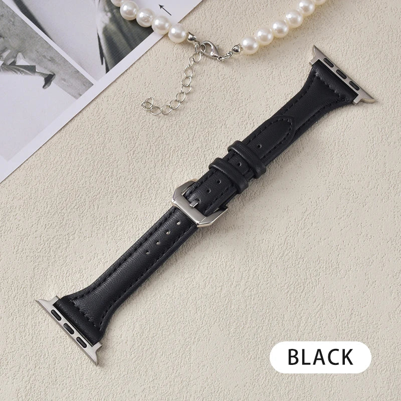 Schmales Lederarmband für Apple Watch – Slim Leather Strap 38–45 mm für Series 3–10, SE & Ultra | Elegantes Wristband aus Leder