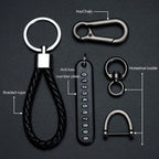 Trendiger DIY Leder-Schlüsselanhänger mit geflochtenem Seil – Anti-Verlust Keychain for Auto &amp; Motorrad, schlichter Keyring mit Metallring in Schwarz 