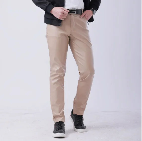 Herren Stretch PU Lederhose im Biker-Stil – Modische Pencil Pants in Gold, Rot, Blau, Schwarz, Weiß & Silber (Gr. 28–40)