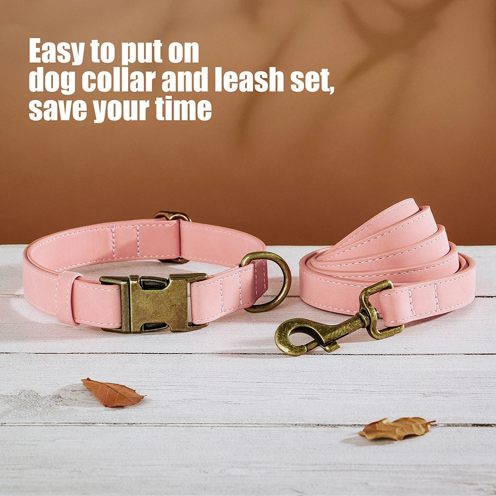 Verstellbares Hunde-Halsband & Leinen-Set aus PU-Leder – Weiches, langlebiges Hundehalsband mit Leine für kleine, mittlere & große Hunde