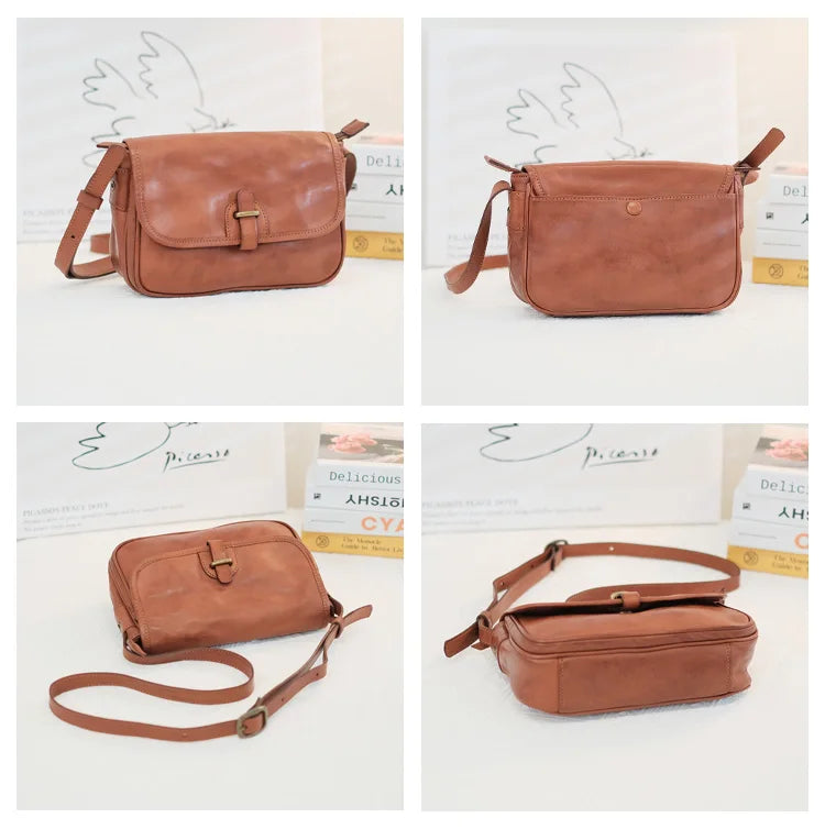 PNDME Damen Leder-Umhängetasche – Echtes Rindsleder, Vintage Messenger Bag, Handgefertigt, Schultertasche für Alltag & Freizeit