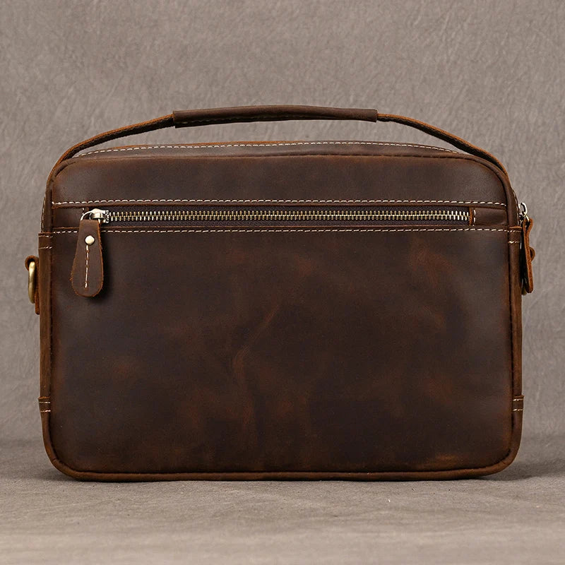 Luufan Herren Leder Aktentasche – Bolso bandolera vintage de piel Crazy Horse para iPad y oficina 
