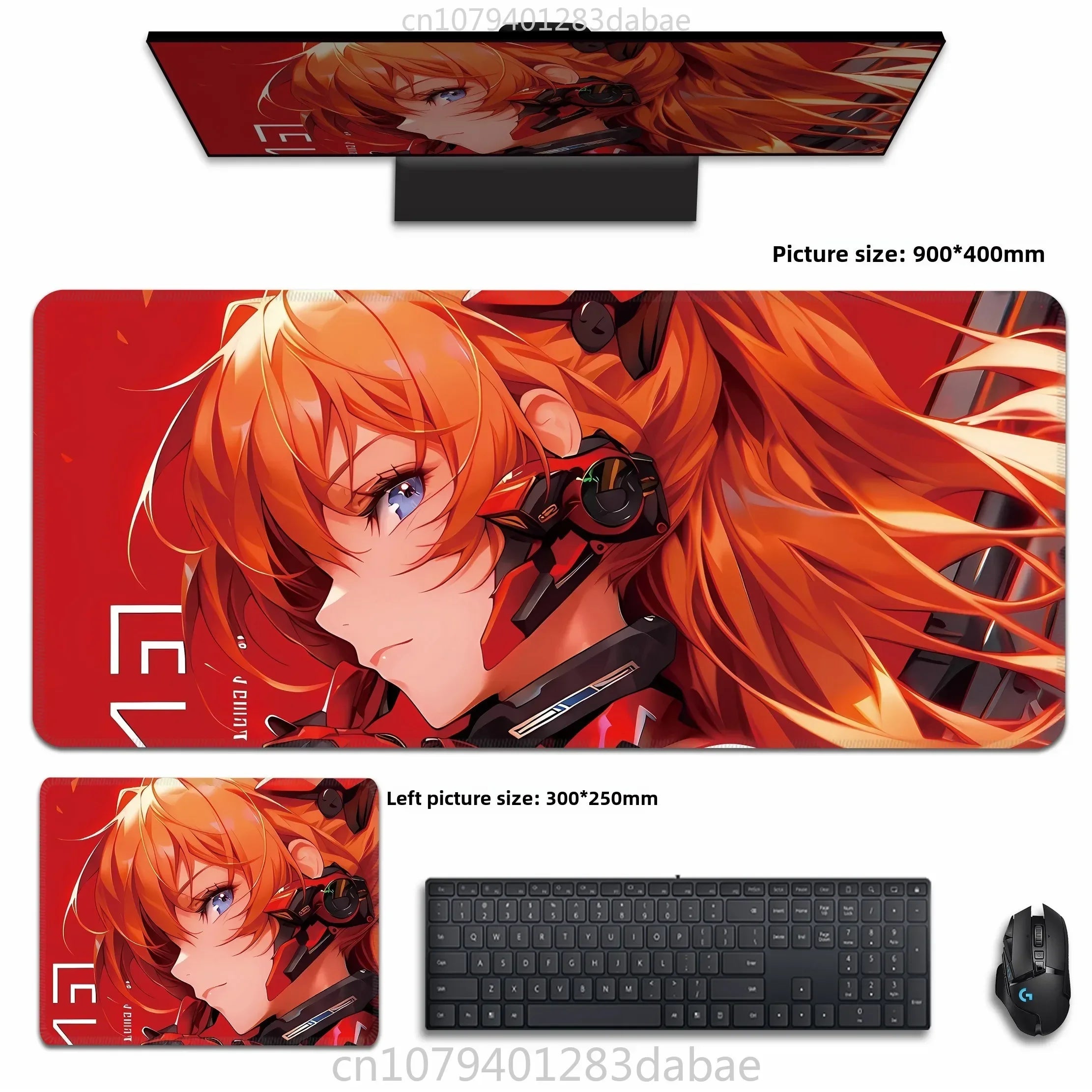 Asuka Langley XXL Anime Schreibtischunterlage aus PU Leder – Wasserdichtes Gaming Mouse Pad im Neon Genesis Evangelion Design