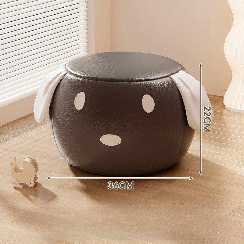 Cartoon Hund Lederhocker – Weicher Sitzhocker &amp; Schuhwechselstuhl aus atmungsaktivem PU-Leder für Wohnzimmer