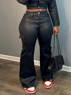 PU Leder Damen Hosenanzug – Einfarbiger Blazer mit Revers & Gerade Hose, minimalistisches 2-teiliges Set für Herbst & Winter