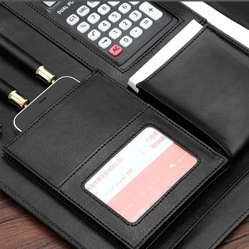 Professionelle Leder A4 Konferenzmappe mit Klemmbrett &amp; Taschenrechner – Portafolio de negocios para oficinas y reuniones