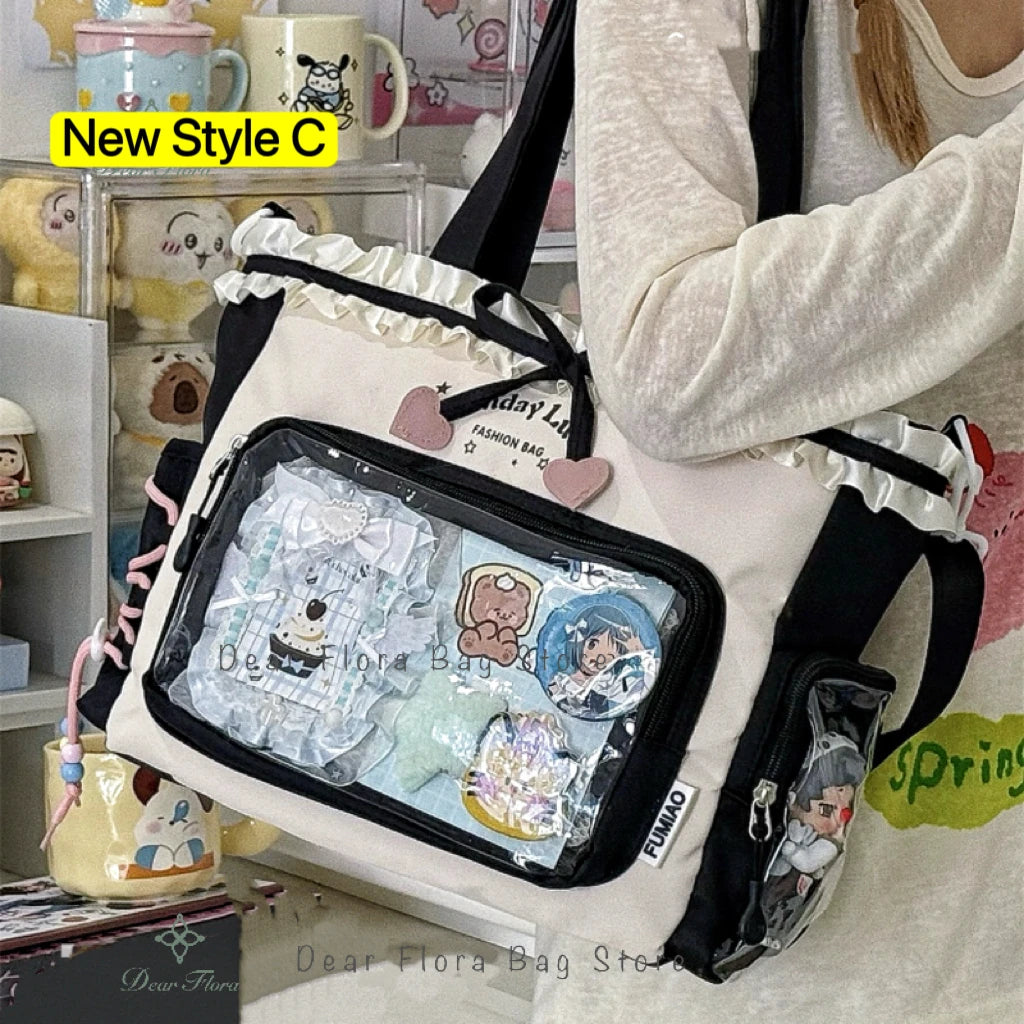 Y2K Ita Bag Damen – Sac fourre-tout transparent et bandoulière au style japonais Lolita, grand sac fourre-tout DIY Display 