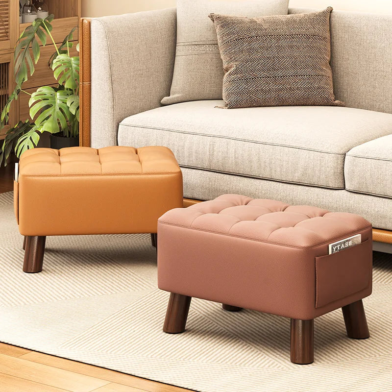 Minimalistischer Leder Fußhocker – Quadratischer Sofa- &amp; Couchtischhocker aus Kunstleder, kleiner Multifunktionshocker für Wohnzimmer 