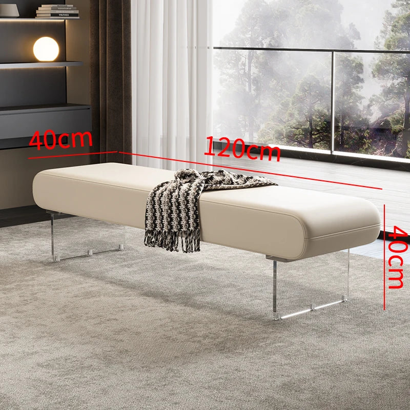 Designer Sitzbank & Ottoman aus Vintage PU-Leder – Moderne Bar- & Balkonbank mit Acrylbeinen im italienischen Stil