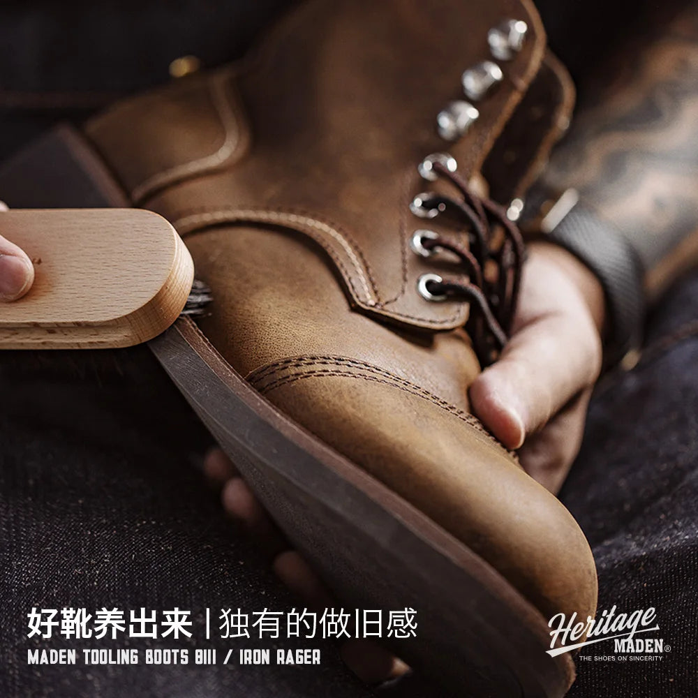 MADEN Herren Vintage 8111 Ankle Boots – Erstklassige Rindsleder Paratrooper Motorradstiefel für Herbst & Winter