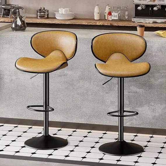 Drehbare Barhocker aus Kunstleder im 4er-Set – Höhenversstellbare Barstühle mit Rückenlehne für Kücheninsel &amp; Theke 