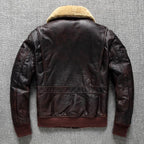 Herren G1 Fliegerlederjacke aus echtem Rindsleder – Braune Air-Force Pilotenjacke mit abnehmbarem Fellkragen, Winter Militärjacke bis 6XL
