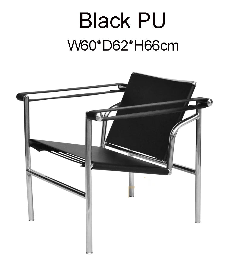 Bauhaus Lounge Armchair im Corbusier-Stil – PU-/Leder-Sessel mit Edelstahlrahmen für modernes Wohnzimmer