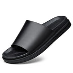 BPOXE Herren Leder Slipper 2025 – Echtleder Flip-Flops mit dicker Sohle, rutschfest, schwarze Sommer Sandalen für Alltag & Business-Casual