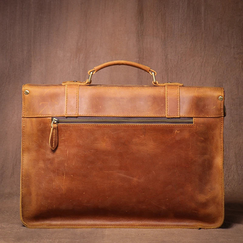 LUOKIR Vintage Herren Aktentasche aus echtem Crazy-Horse-Leder – Luxus Leder Messenger & Laptoptasche für 14 Zoll, Business & Reisen