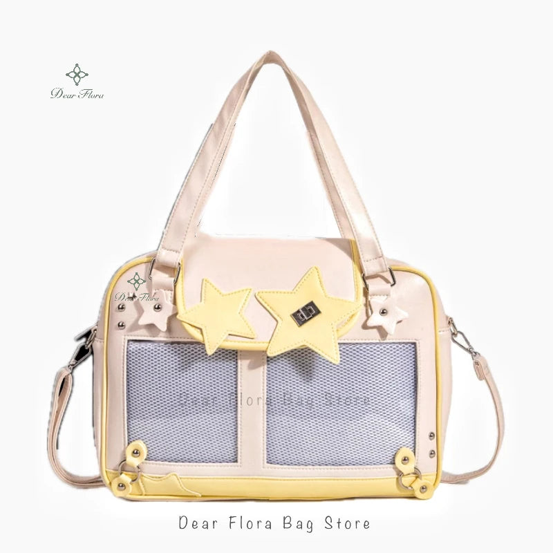Y2K Star Ita Bag en cuir PU – Sac à bandoulière et pochette tendance avec pochette d'affichage transparente pour les designs DIY 