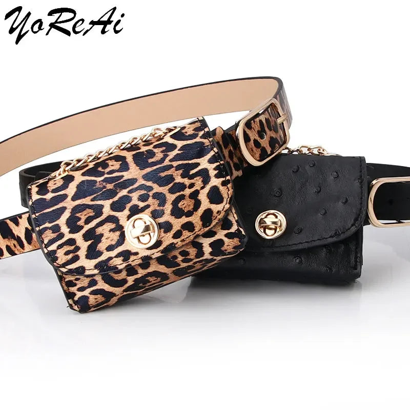 YoReAi Damen Bauchtasche – Retro Fanny Pack mit Leopardenmuster, Kette & PU-Leder Mini-Handtasche