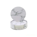 6er Set Marmor Leder Untersetzer – Doppelseitige Kunstleder Kaffeeuntersetzer, öl- & wasserabweisend, hitzebeständig (Ø 10 cm)