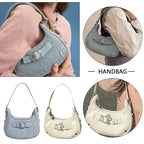 Damen Y2K Vintage Schultertasche – Retro Denim Hobos Bag mit Stern-Design, Zipper & Solider Farbe