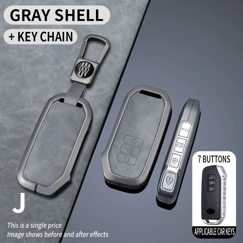 Premium Autoschlüssel Hülle aus Zinklegierung & Leder (7 Tasten) für Kia – Key Case Cover für Sportage 2024, Niro Hybrid, Sorento MQ4, EV6 GT-Line & K8 V6