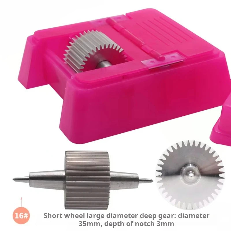 Quadratisches Lederkanten-Farbroller Set - Profi Oil Edge Box Werkzeug mit Zahnrädern für saubere Lederkanten (Rosé-Rot) 