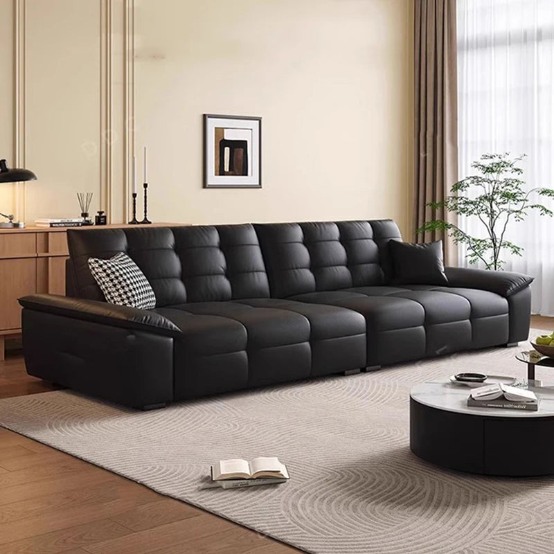 Luxus Sofa in Schwarz aus Echtleder – Italienisch inspiriertes, modernes Designer-Sofa mit Massivholzrahmen