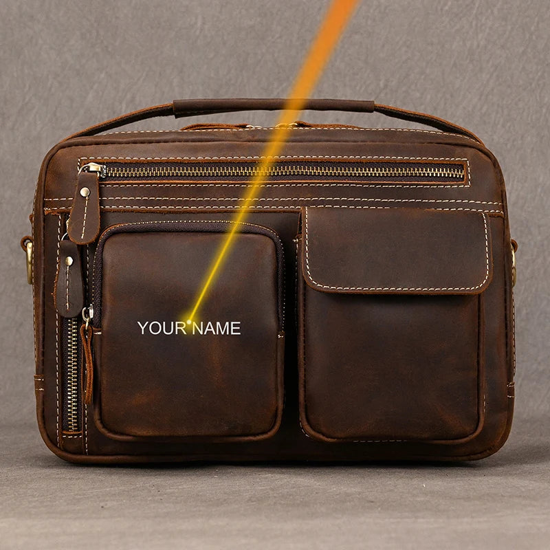 Luufan Herren Leder Aktentasche – Bolso bandolera vintage de piel Crazy Horse para iPad y oficina 