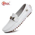 YRZL Herren Loafer aus PU-Leder - Mocasines sin cordones hechos a mano, zapatos de conducción cómodos en color blanco para todas las etiquetas y frecuencias 