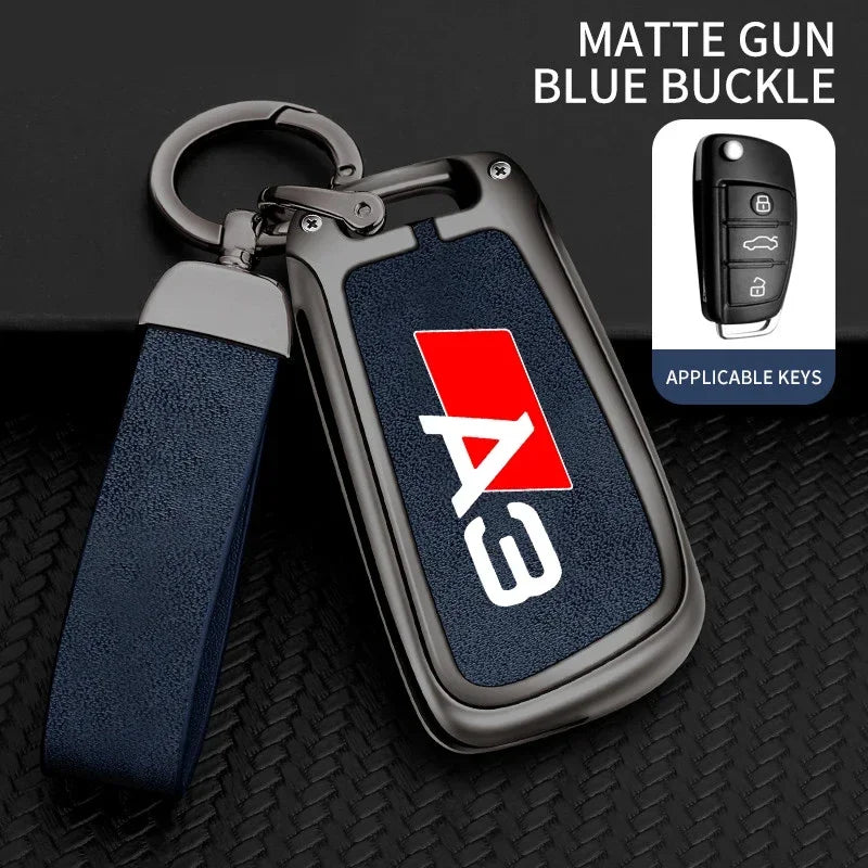 Premium Autoschlüssel Hülle aus Zinklegierung & Leder für Audi A3 (8L/8P/8V), S3 & RS3 – Elegantes Key Case Cover mit Schlüsselanhänger