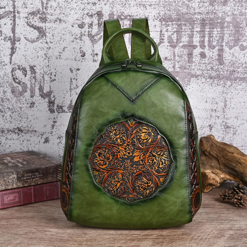 MOTAORA Damen Rucksack aus PU-Leder – Vintage geprägter Lederlook Rucksack mit Regenschutz, kompakt &amp; elegante 