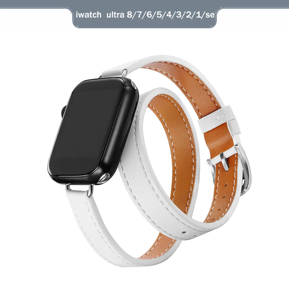 Brazalete de cuero de doble recorrido para Apple Watch Ultra y Series: brazalete de cuero premium para 49 mm, 45 mm, 44 mm, 42 mm, 41 mm, 40 mm y 38 mm 