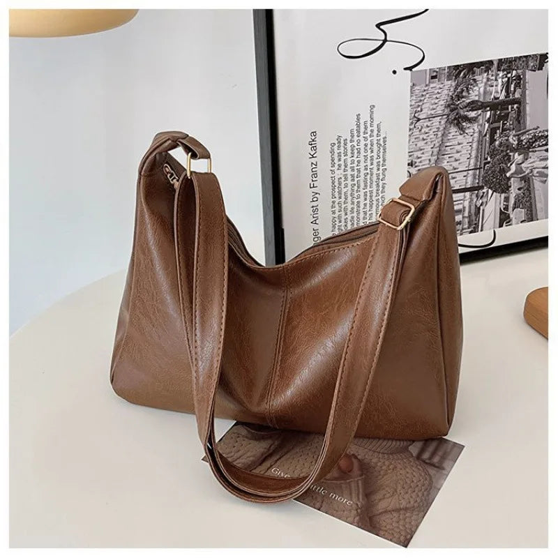 Vintage Damen Tote Bag aus PU-Leder – Große Maillard Schulter- & Crossbody-Tasche, stilvolle Commuter Handtasche mit Struktur