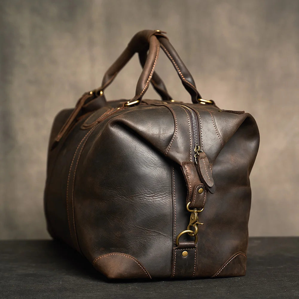 ZRCX Crazy Horse Bolsas de cuero para hombres – Große Vintage Travel Duffel aus echtem Rindsleder mit Reiß- &amp; Bügelverschluss 