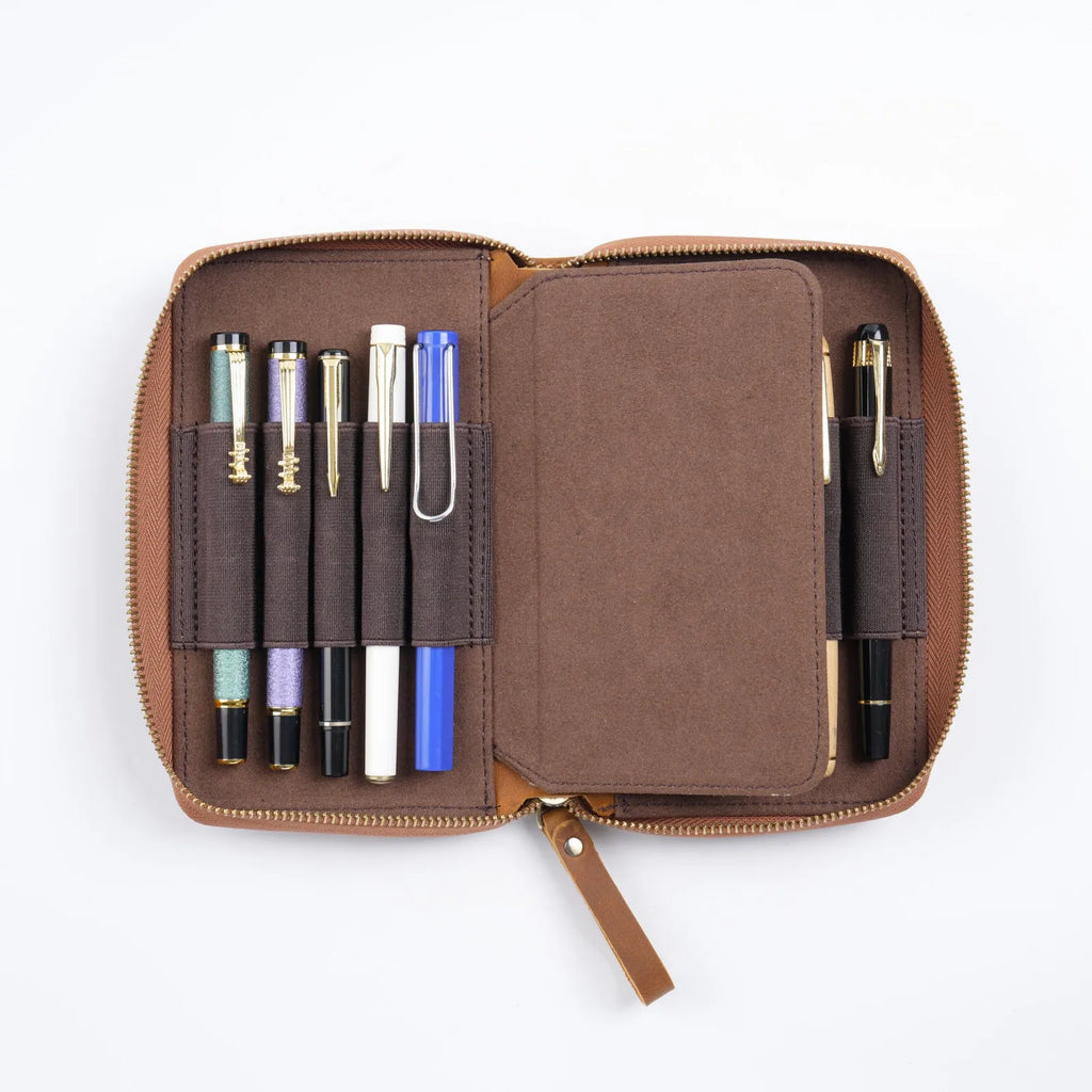 Echte Leder Füllfederhalter-Mappe mit Reißverschluss – Stifteetui mit 10 Fächern & großer Kapazität für Büro & Schule