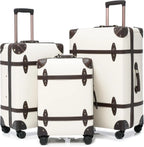 Urecity 3-teiliges Vintage PU-Leder Rolling Luggage Set – 20/24/28 Zoll Trolley Koffer mit Handtasche für Damen & Herren