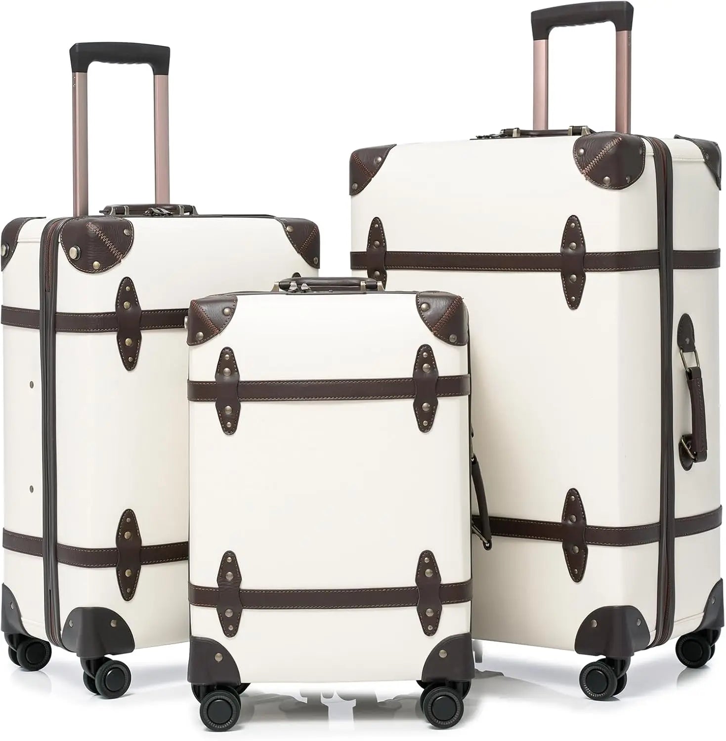Urecity 3-teiliges Vintage PU-Leder Rolling Luggage Set – 20/24/28 Zoll Trolley Koffer mit Handtasche für Damen & Herren