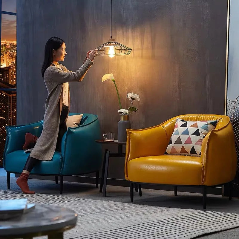 Nordischer Einzelsessel aus Leder – Moderner Luxus-Leisure-Sofastuhl für Wohnzimmer, Schlafzimmer &amp; kleine Apartments