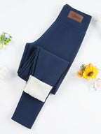 Damen Lederlook Leggings mit Lammfleece – High Waist, warm gefüttert & elastisch, Winter Leggings in Samt-Optik