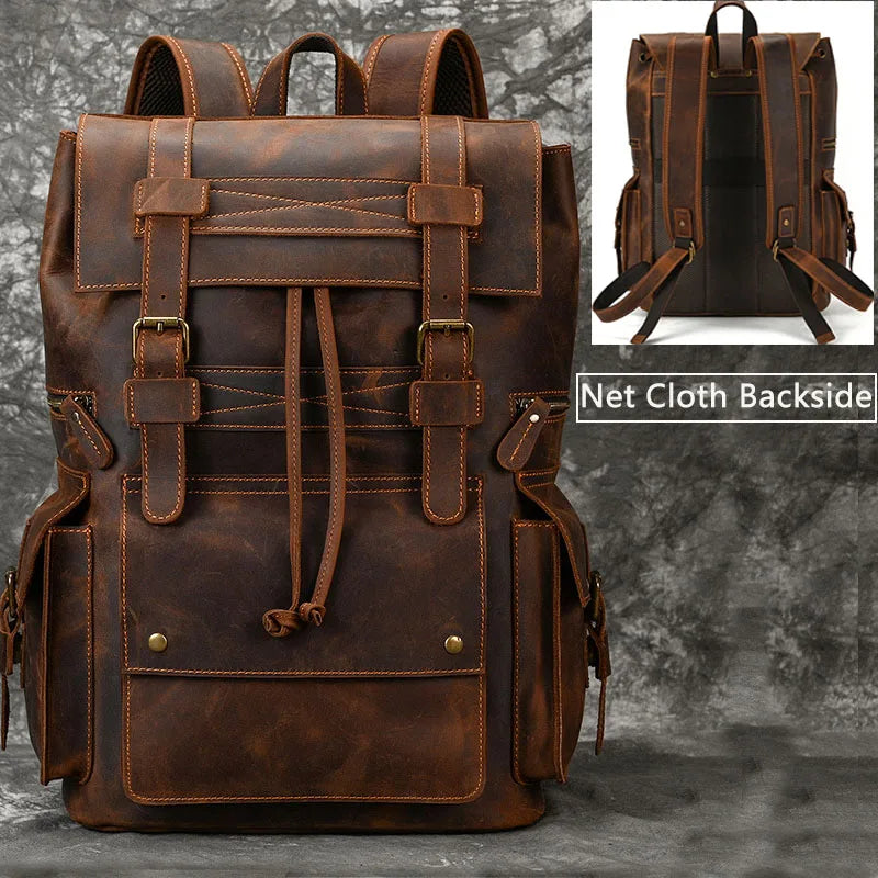 LUUFAN Großer Leder Rucksack Herren – Vintage Laptop Rucksack aus echtem Rindsleder für 17 Zoll, Schule, Reise & Alltag