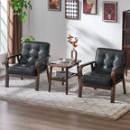 Nordischer Retro Holzstuhl mit Armlehnen – Minimalistischer Wohnzimmerstuhl aus Massivholz mit Lederbezug, Moderner Lounge- &amp; Sesselstuhl