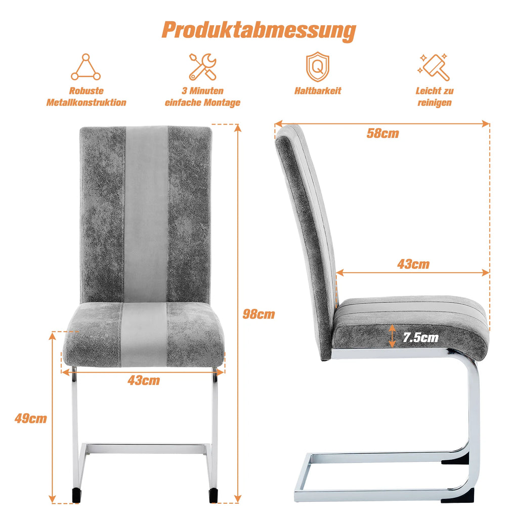 JYMTOM Set aus 4 Freischwinger-Esszimmerstühlen aus Kunstleder – Moderne Dining Chairs mit hoher Rückenlehne & verchromtem Metallrahmen