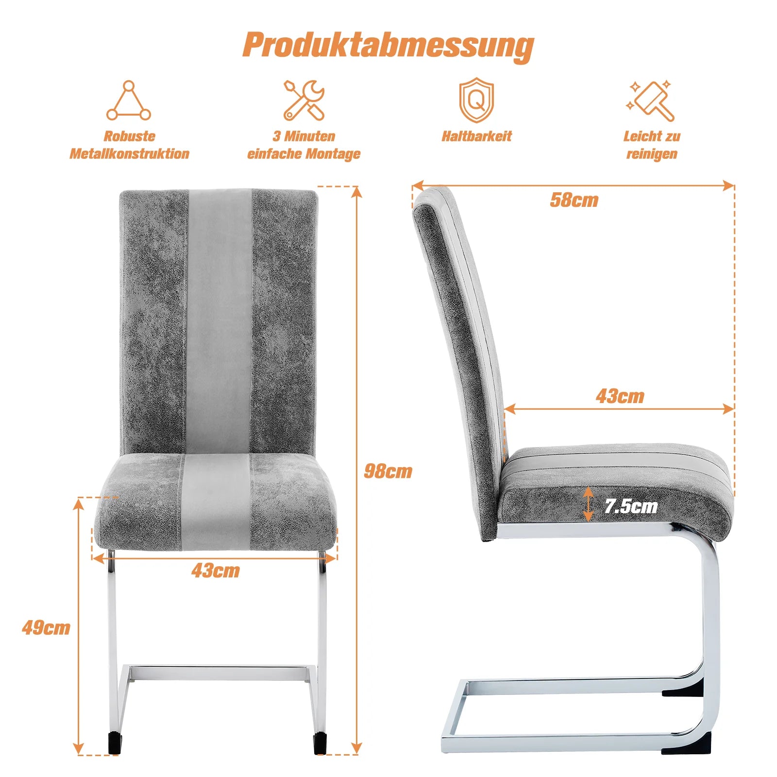 JYMTOM Set aus 4 Freischwinger-Esszimmerstühlen aus Kunstleder – Moderne Dining Chairs mit hoher Rückenlehne & verchromtem Metallrahmen