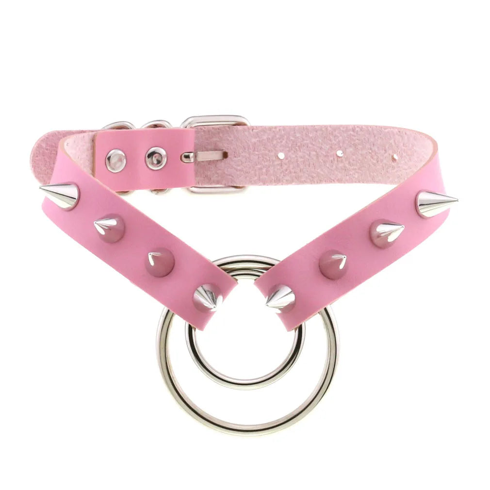 Collier ras du cou punk en cuir et strass – Collier gothique rose avec boucles d'oreilles pour hommes et femmes dans le style Harajuku