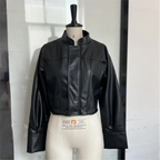 Damen Slim Fit PU Lederjacke – Klassische Biker & Bomber Kunstlederjacke mit Reißverschluss, elegante Übergangsjacke für Frühling & Herbst