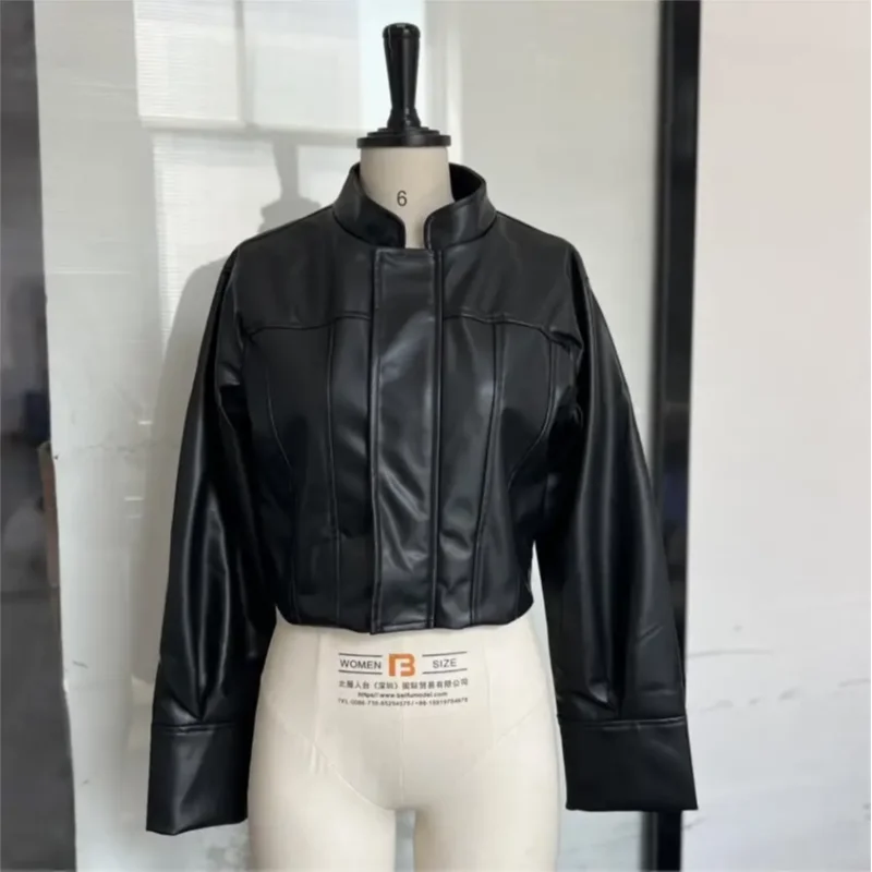 Damen Slim Fit PU Lederjacke – Klassische Biker & Bomber Kunstlederjacke mit Reißverschluss, elegante Übergangsjacke für Frühling & Herbst