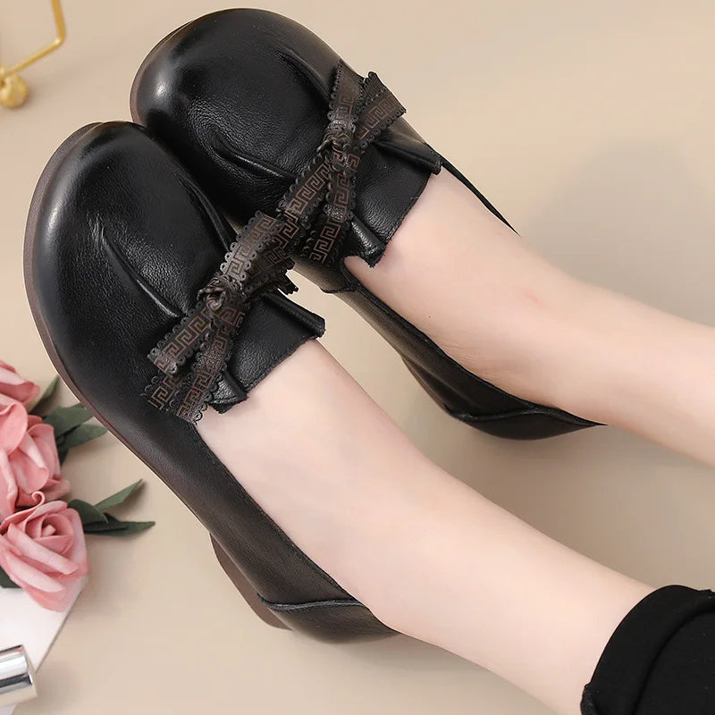 feerldi Damen Leder Flats WB-365K – Elegantes bailarinas retro con correas, mocasines weiche sin cordones, mocasines cómodos para mujeres 
