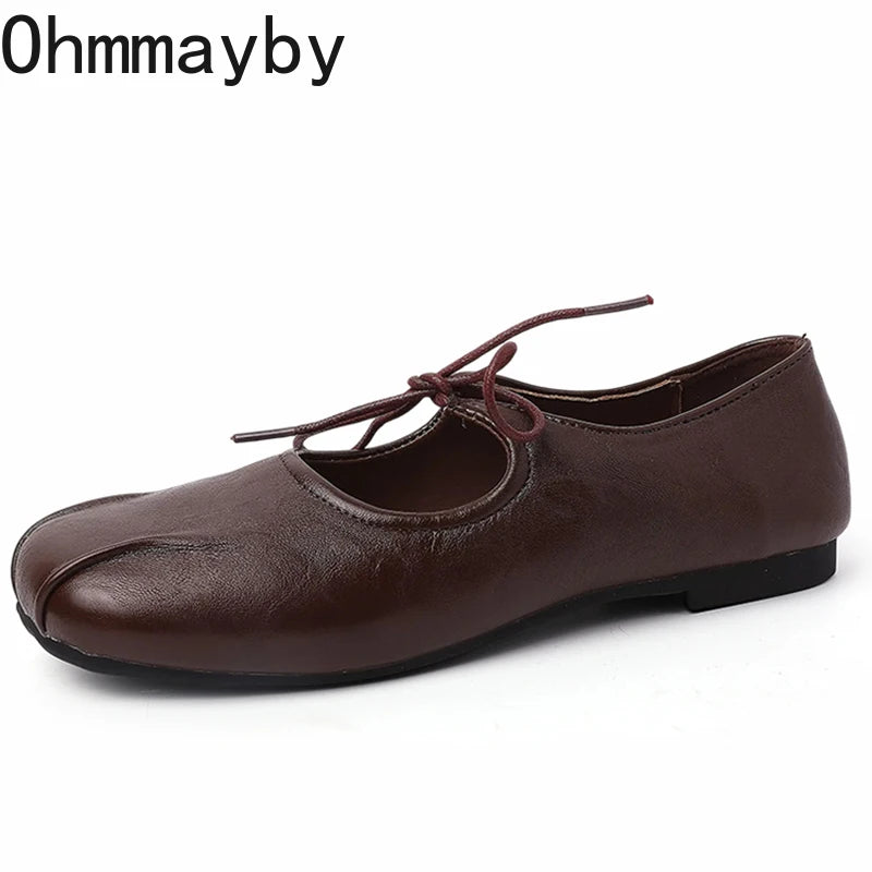 ohmmayby Damen Ballerina Flats 2025 – Frühling Mary Jane Schuhe mit Butterfly-Knoten, Bequeme Leder Flats für Party und Alltag