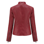 Damen PU Lederjacke Frühling – Kurz geschnittene Slim Fit Jacke mit Stehkragen & Reißverschluss, Klassische Casual Lederjacke