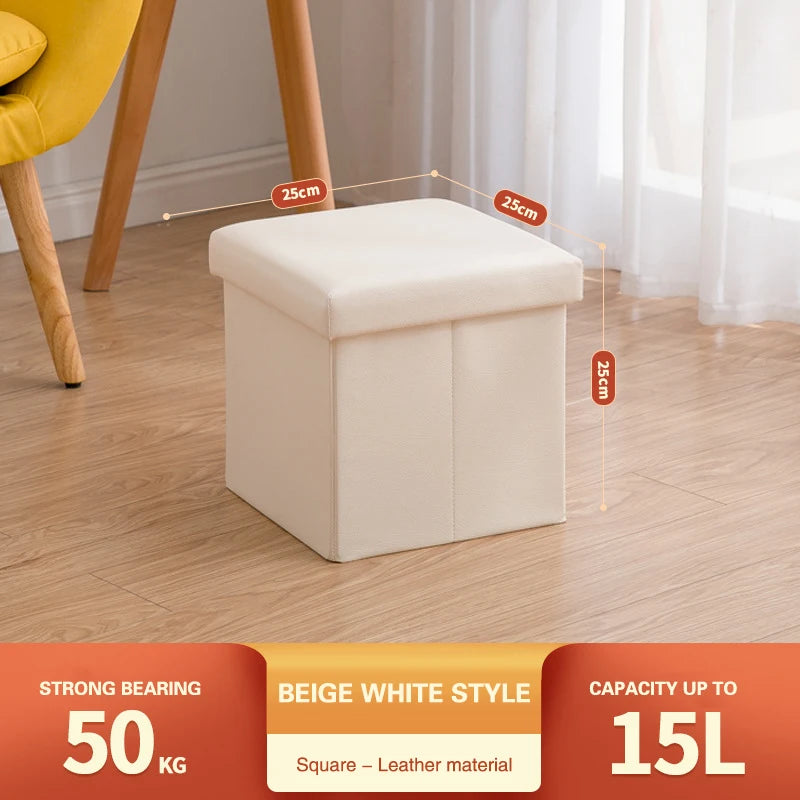 3-in-1 Klappbarer Leder Sitzhocker mit Stauraum – Multifunktionaler PU-Leder Aufbewahrungs-Ottoman & Schuhwechsel-Hocker (76×38×38 cm)