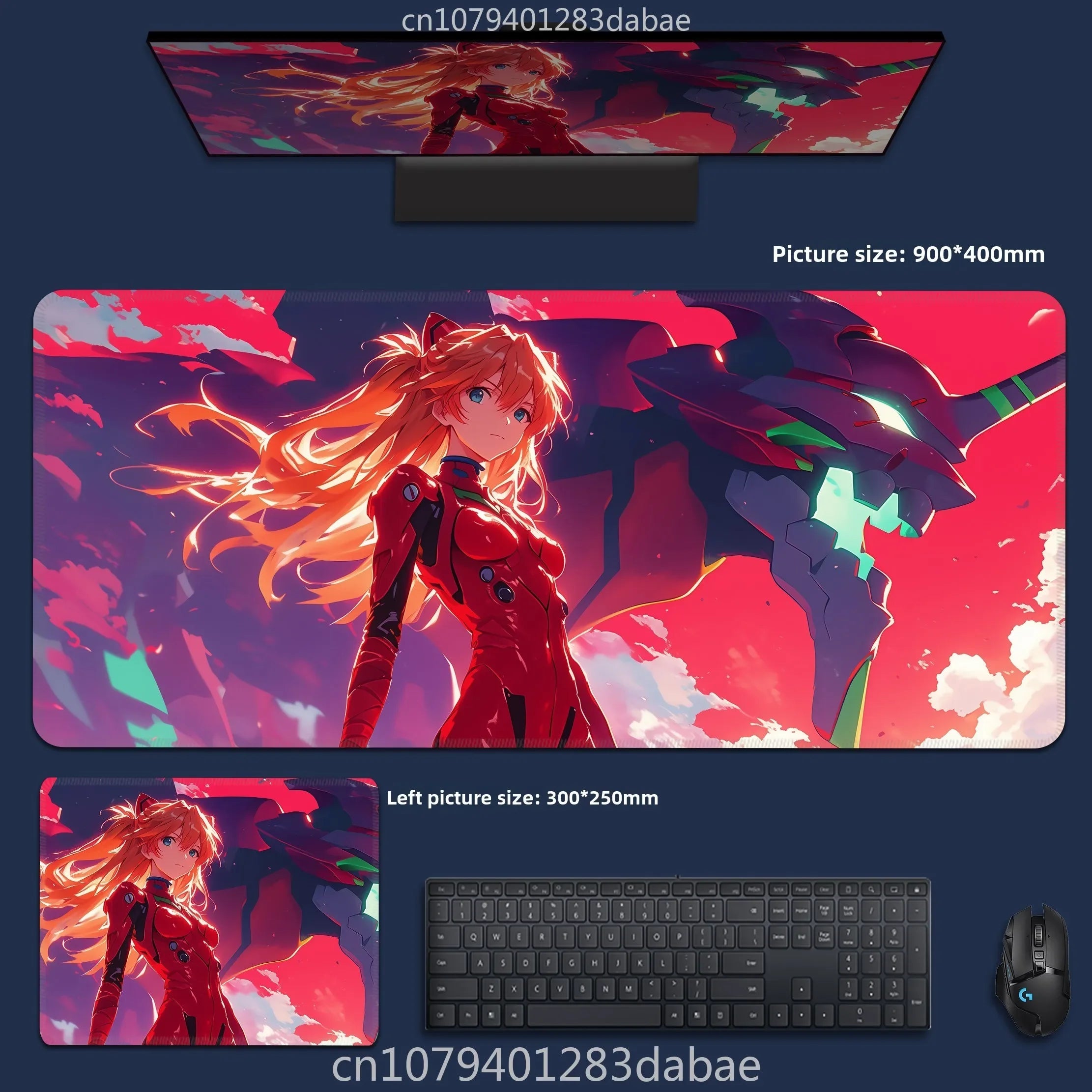 Asuka Langley XXL Anime Schreibtischunterlage aus PU Leder – Wasserdichtes Gaming Mouse Pad im Neon Genesis Evangelion Design